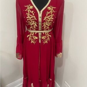 Elegant Red and Gold Embroidered Dress/Kuftan